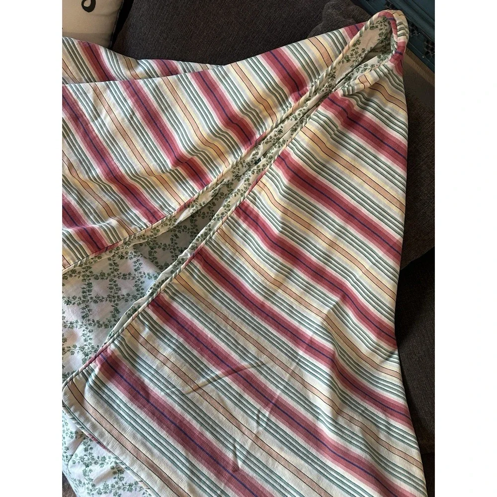 VTG Beautiful Duvet Handmade Green Vines On 1 Side/Stripes On The Other 84x84